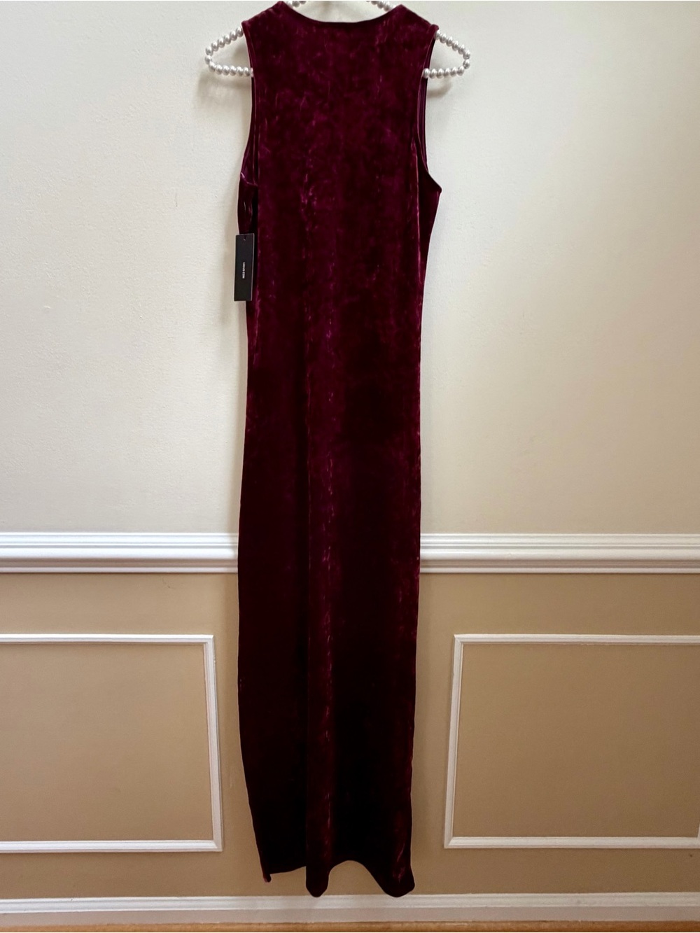 Lulu's Love & Memories Burgundy Velvet Maxi Dress Side Slit NWT - Picture 9 of 10